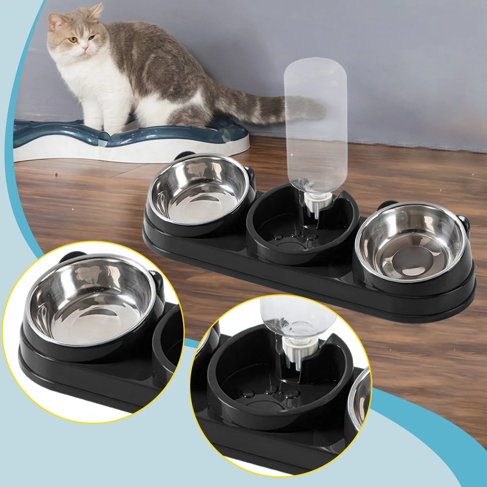3-in-1 Raised Food and Water Bowl Set for Pets