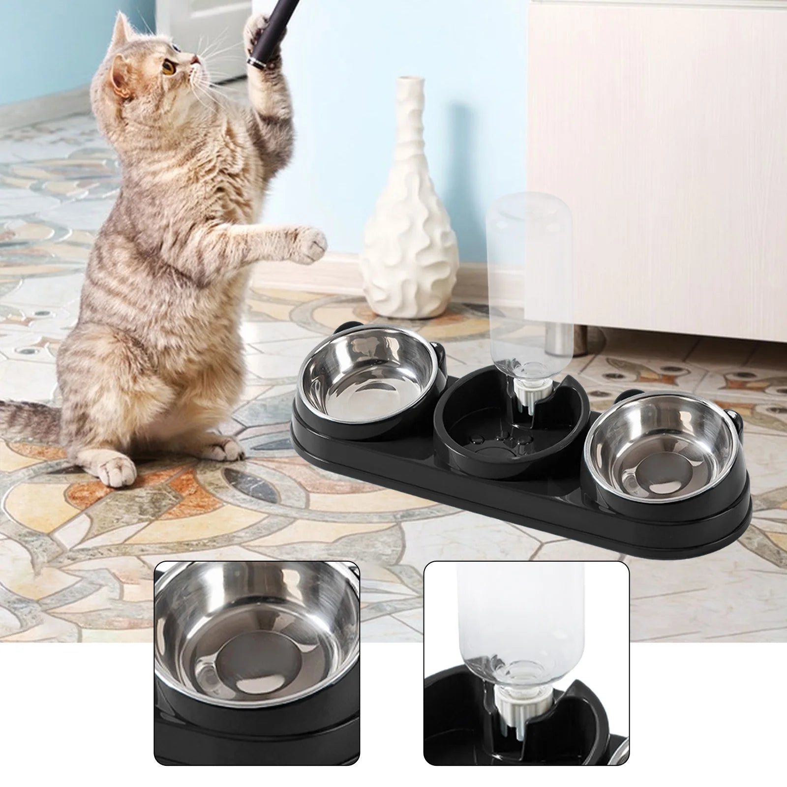 3-in-1 Raised Food and Water Bowl Set for Pets