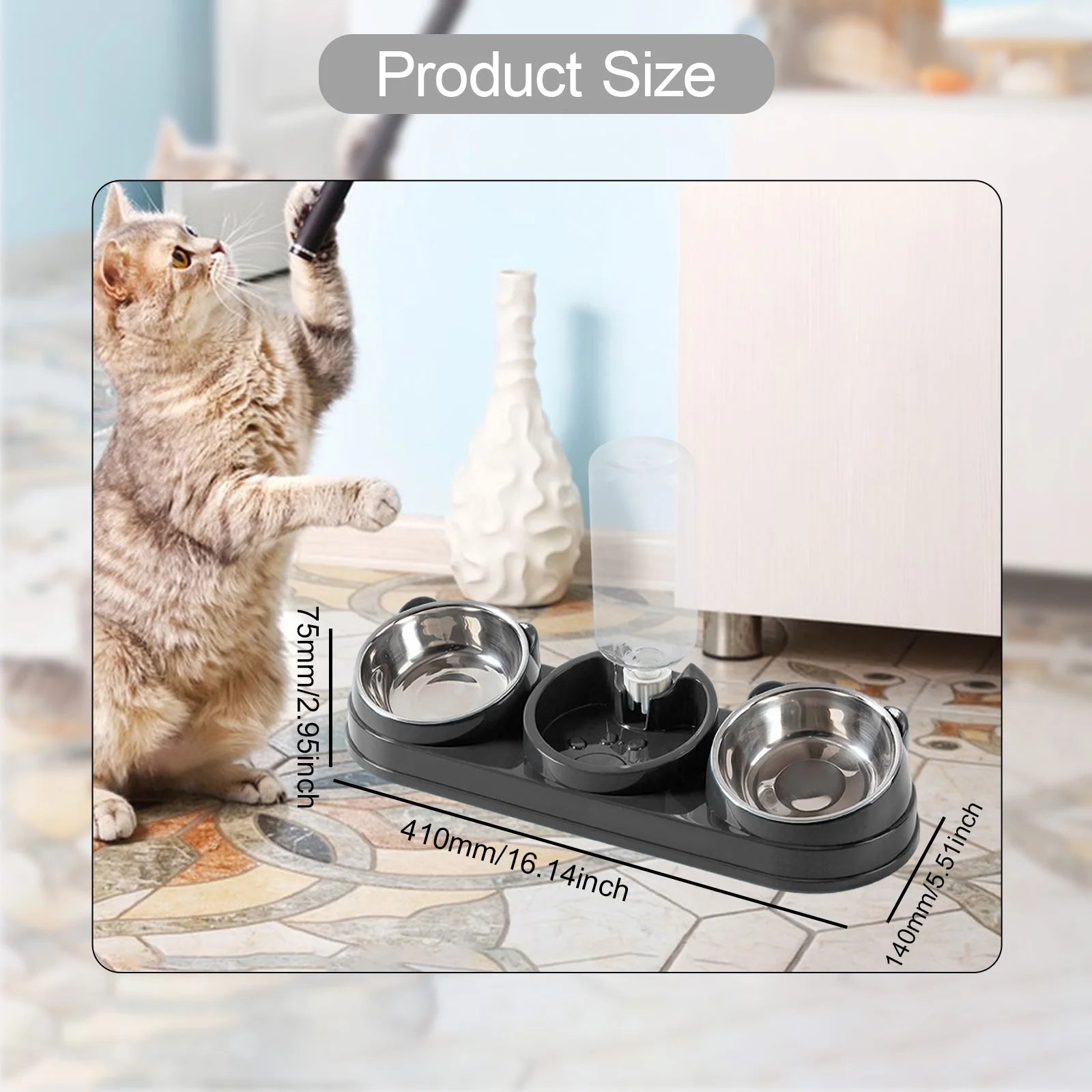 3-in-1 Raised Food and Water Bowl Set for Pets