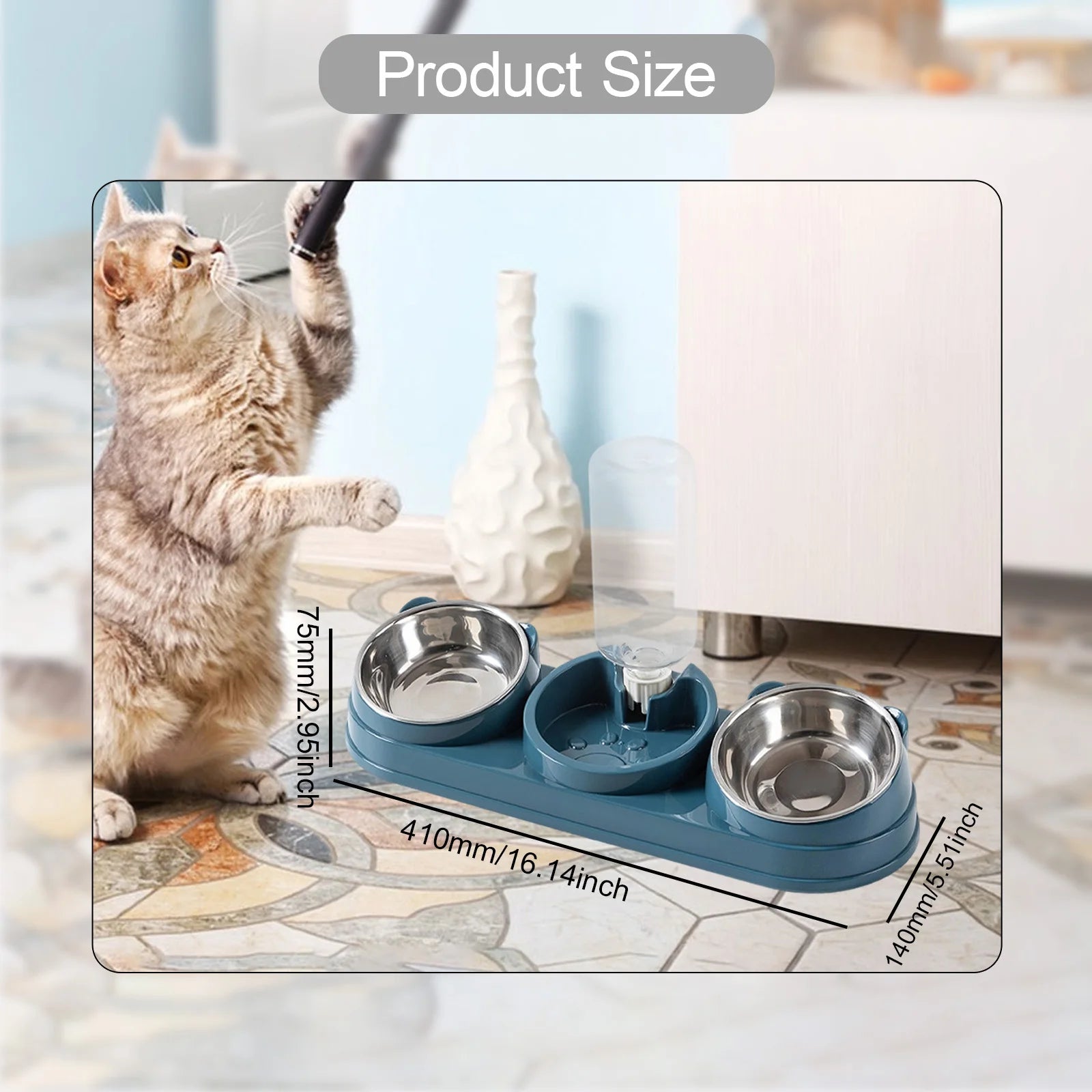 3-in-1 Raised Food and Water Bowl Set for Pets