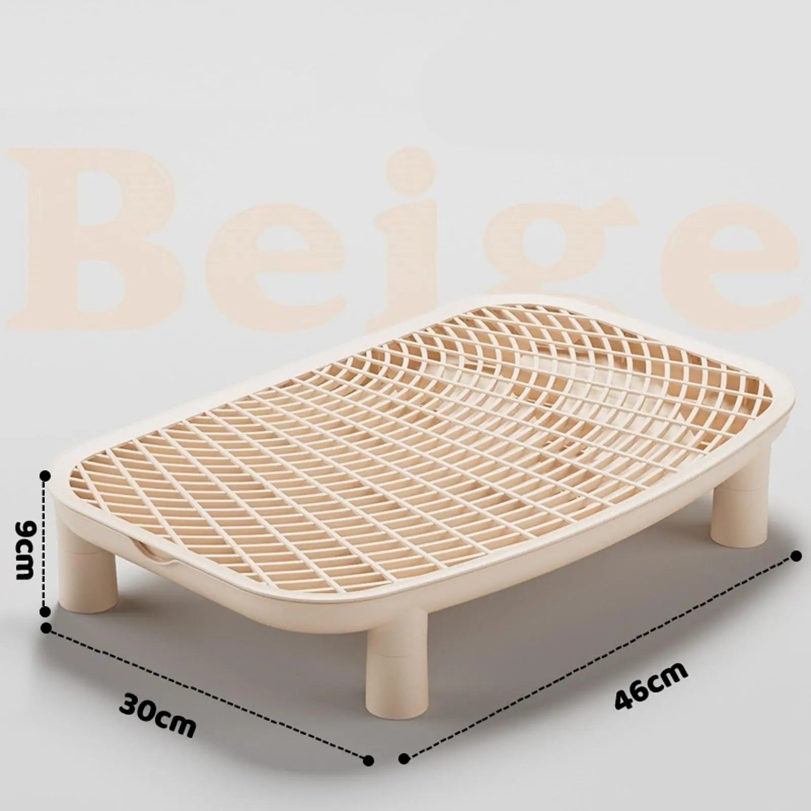 Cream anti-tracking cat litter box ramp footboard with white grid top and four short legs