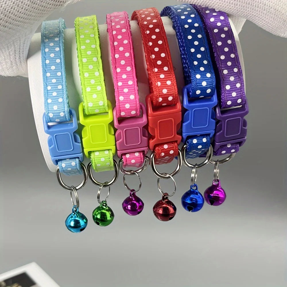 6-Pack Cute Adjustable Cat Collars Bell Polyester Small Dogs