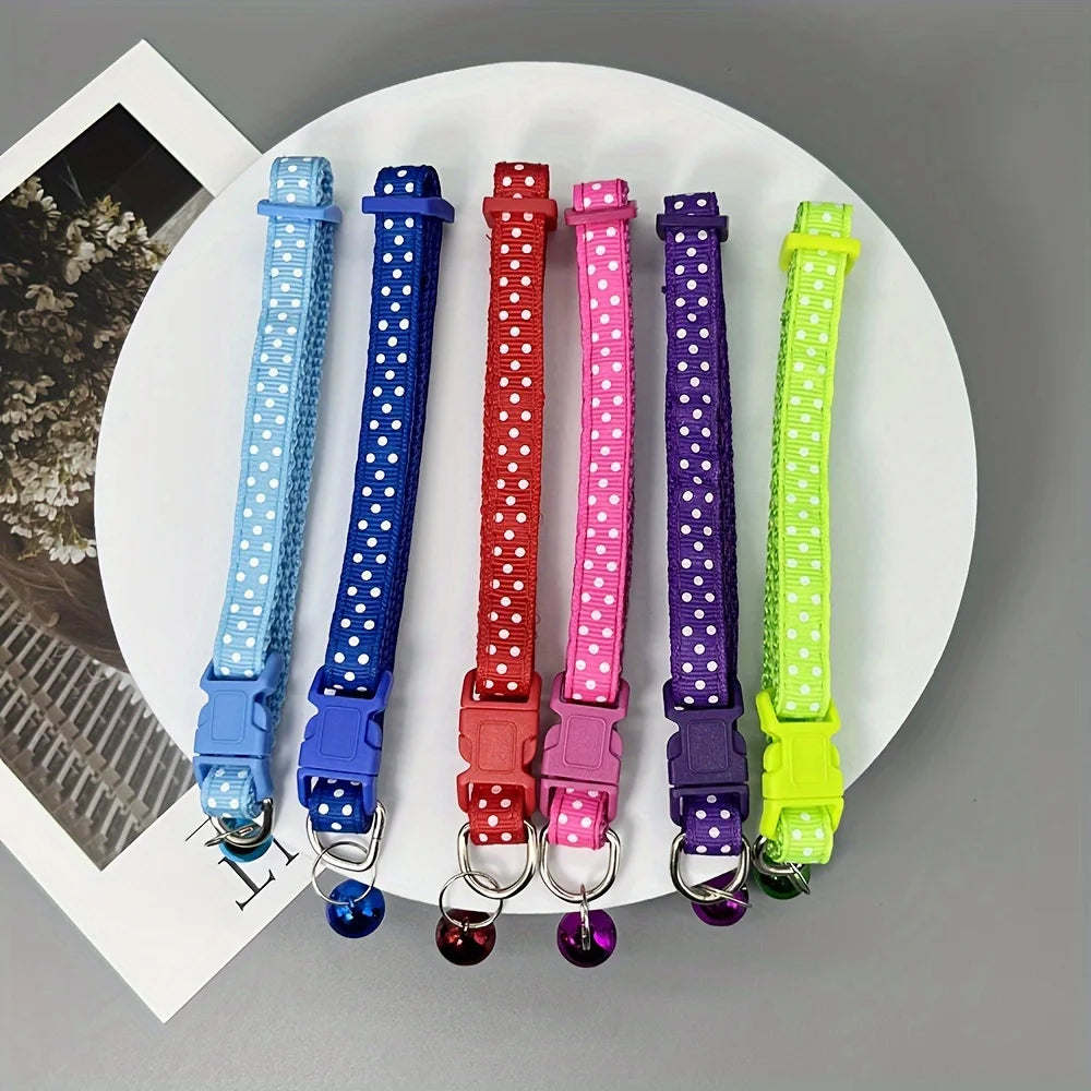 6-Pack Cute Adjustable Cat Collars Bell Polyester Small Dogs