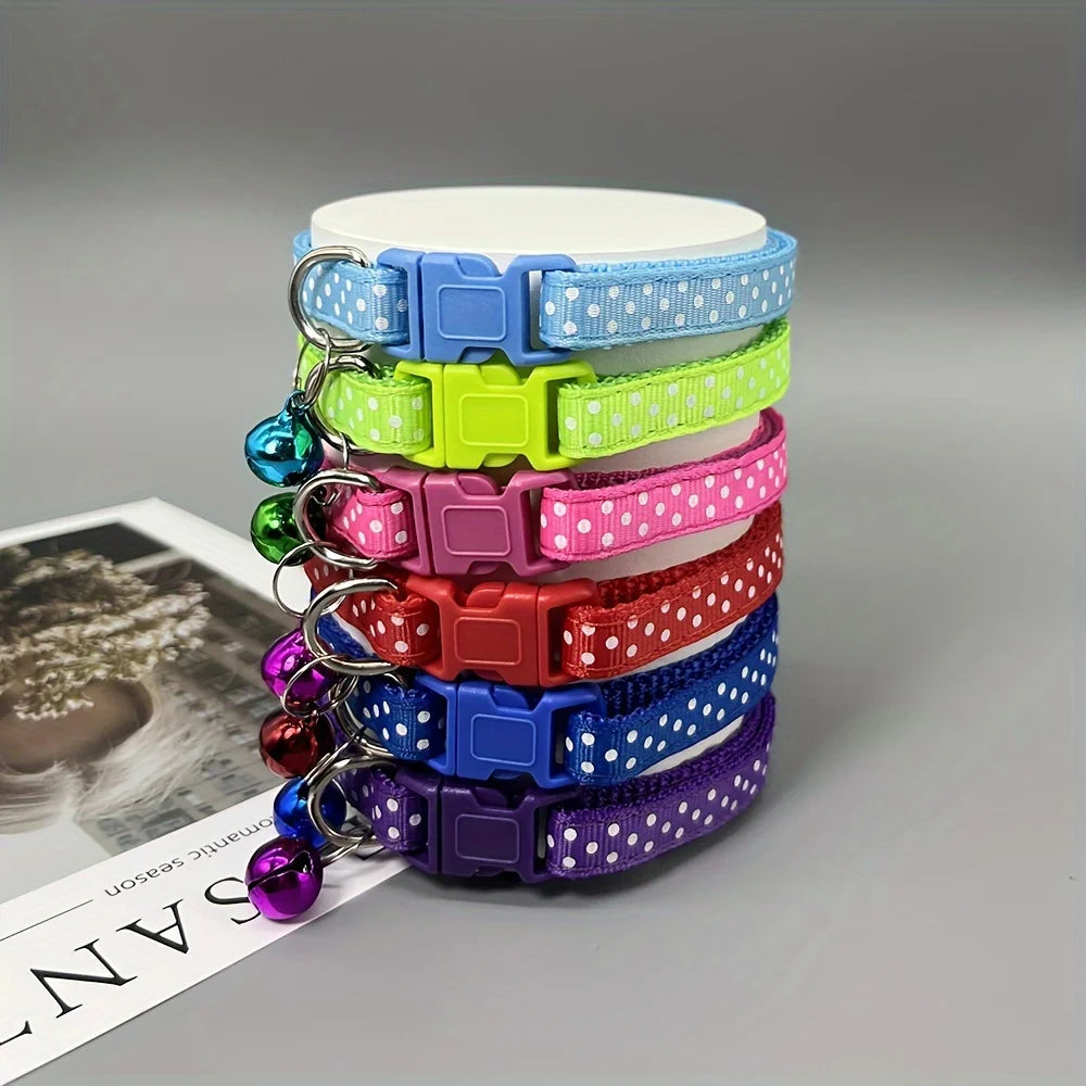 6-Pack Cute Adjustable Cat Collars Bell Polyester Small Dogs