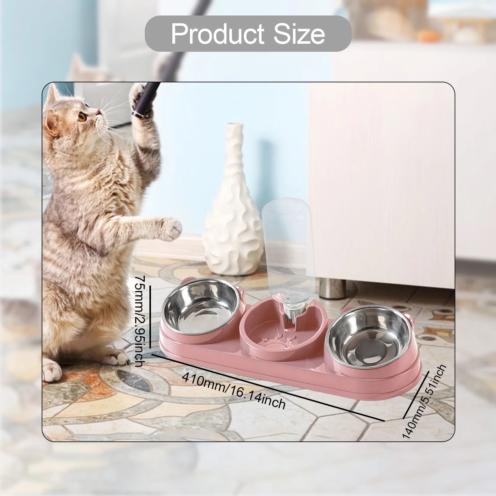 3-in-1 Raised Food and Water Bowl Set for Pets