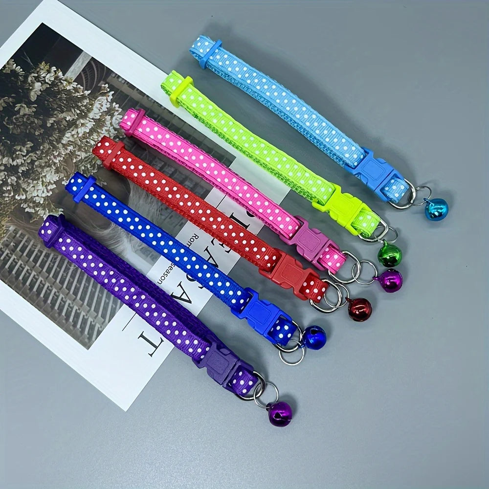 6-Pack Cute Adjustable Cat Collars Bell Polyester Small Dogs