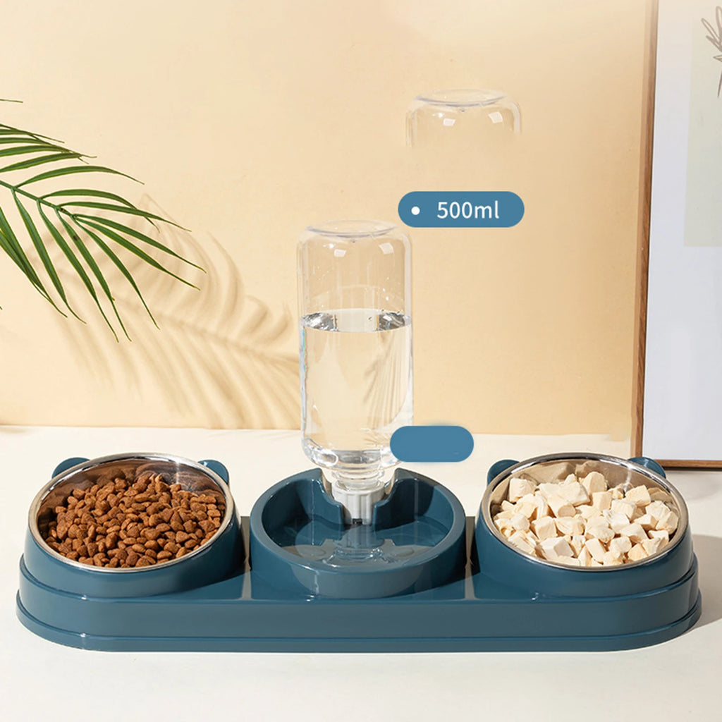 3-in-1 Raised Food and Water Bowl Set for Pets