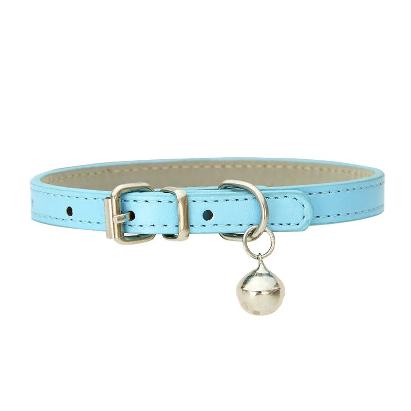 Cute Faux Leather Cat Collar Adjustable Bell Dogs Pets