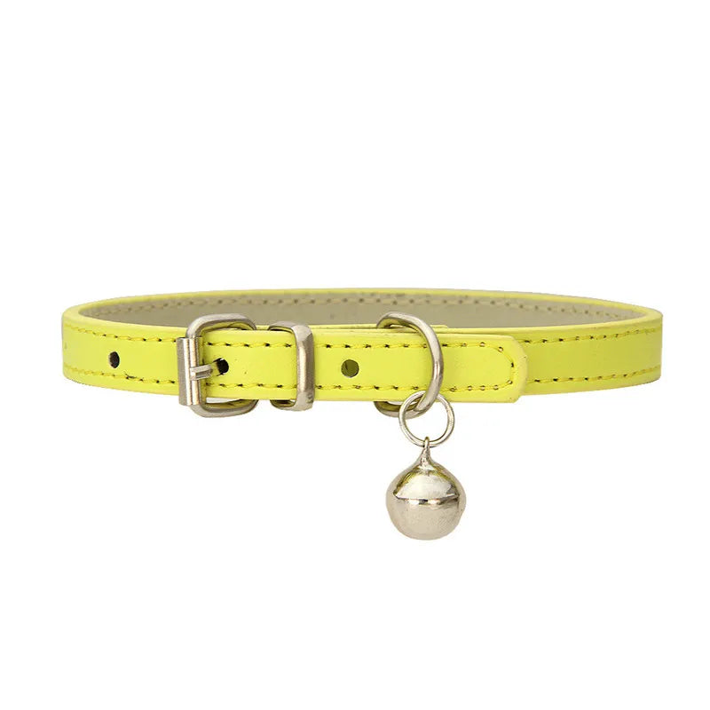 Cute Faux Leather Cat Collar Adjustable Bell Dogs Pets