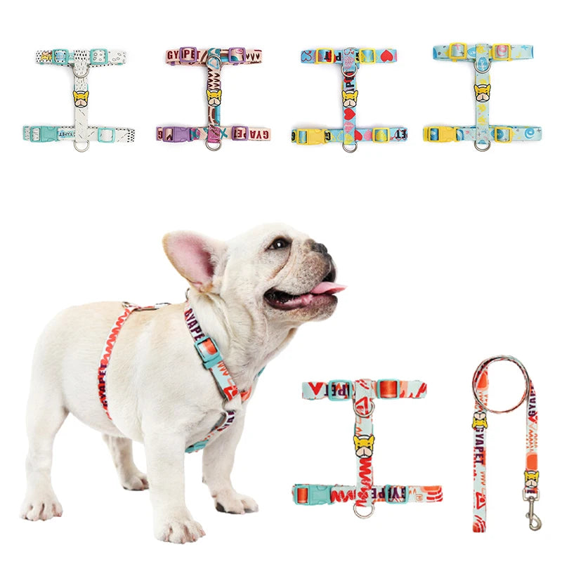 Dog Harness Leash Set Striped Cute Adjustable No Pull Vest Small Medium Puppy