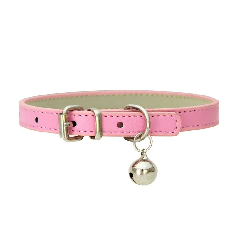 Cute Faux Leather Cat Collar Adjustable Bell Dogs Pets