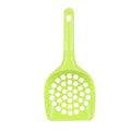 Green plastic cat litter shovel with perforated scoop and handle cutout