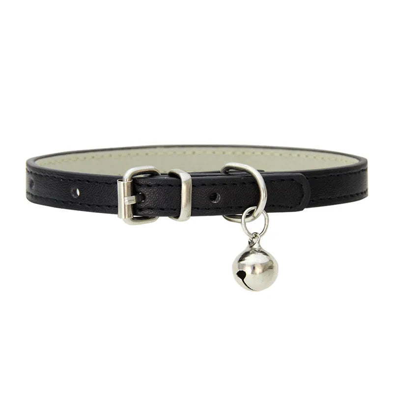 Cute Faux Leather Cat Collar Adjustable Bell Dogs Pets
