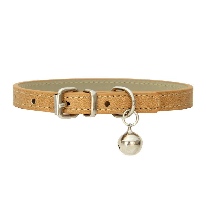 Cute Faux Leather Cat Collar Adjustable Bell Dogs Pets