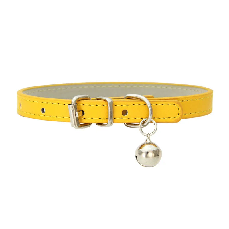 Cute Faux Leather Cat Collar Adjustable Bell Dogs Pets