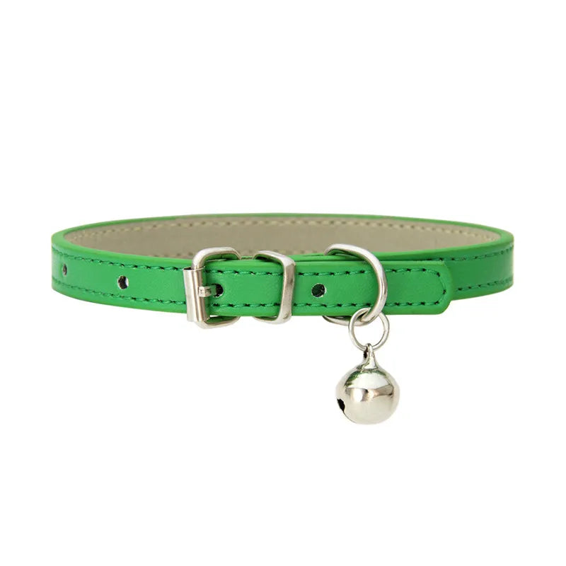 Cute Faux Leather Cat Collar Adjustable Bell Dogs Pets