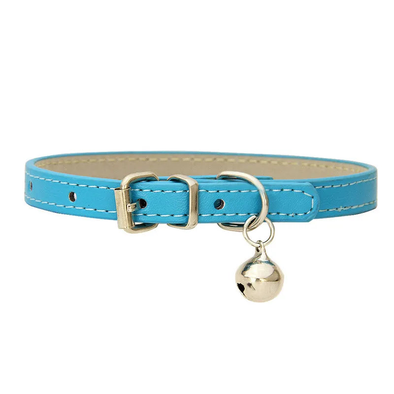 Cute Faux Leather Cat Collar Adjustable Bell Dogs Pets