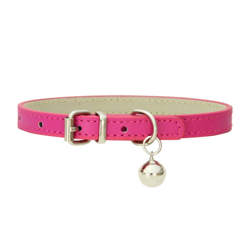 Cute Faux Leather Cat Collar Adjustable Bell Dogs Pets