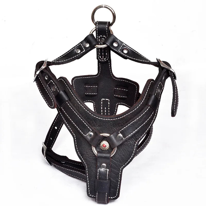Real Leather Service Dog Harness Large Breed Training | PawJoyKwT