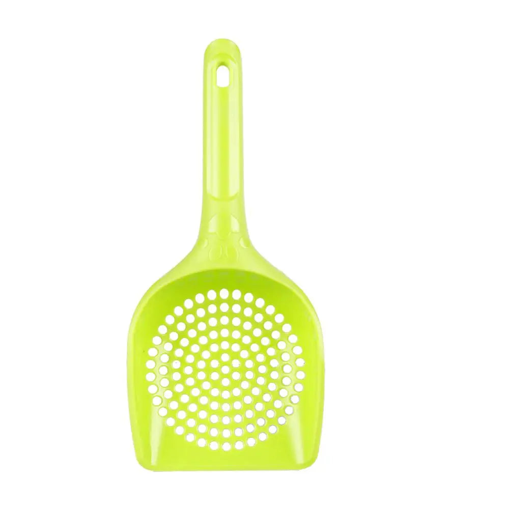 Plastic cat litter scoop with perforated base, lime green. PawJoyKwT