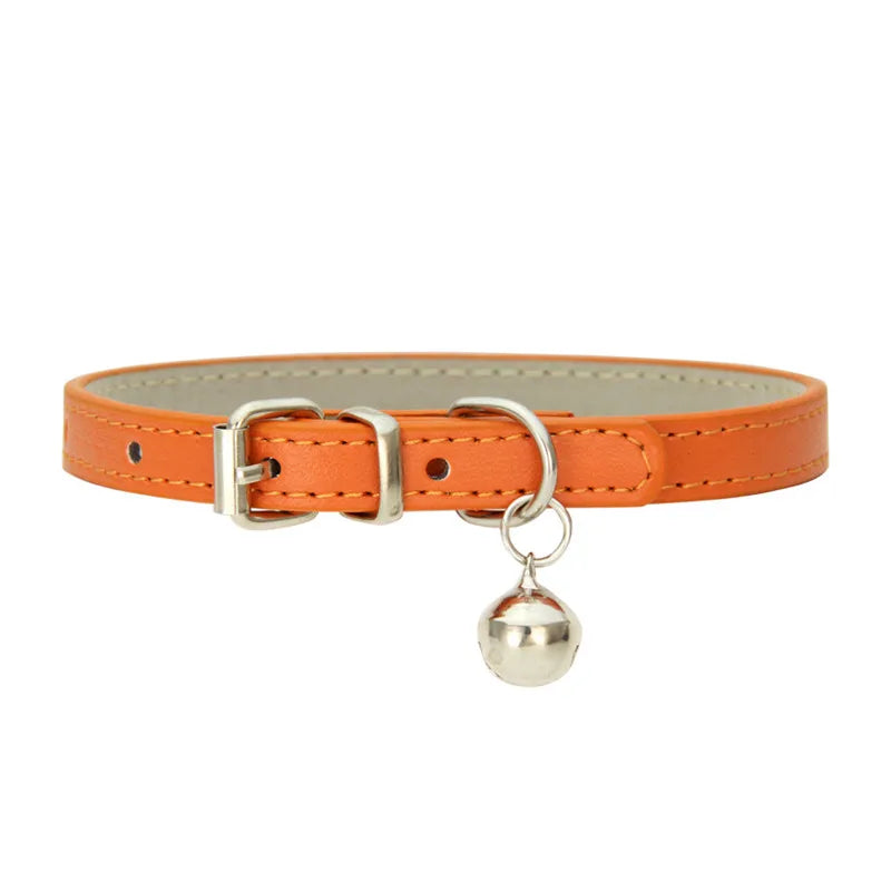 Cute Faux Leather Cat Collar Adjustable Bell Dogs Pets