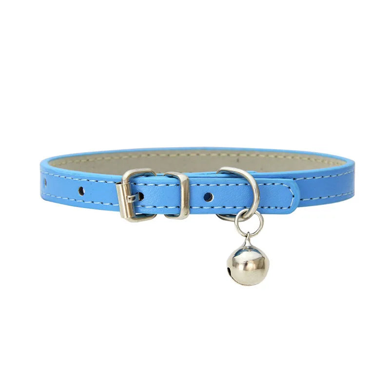 Cute Faux Leather Cat Collar Adjustable Bell Dogs Pets