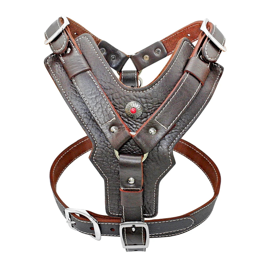 Genuine Leather Dog Harness Training Vest Quick Handle | PawJoyKwT