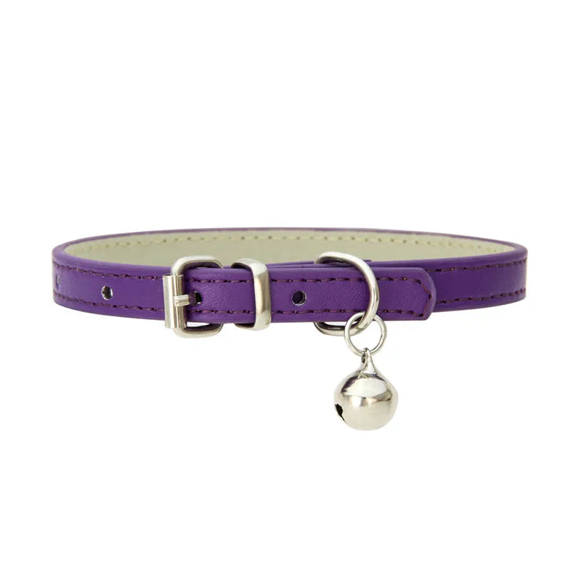 Cute Faux Leather Cat Collar Adjustable Bell Dogs Pets