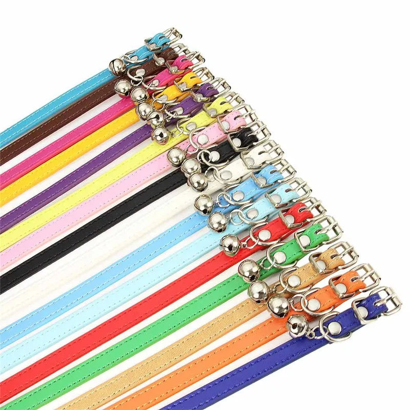 Cute Faux Leather Cat Collar Adjustable Bell Dogs Pets