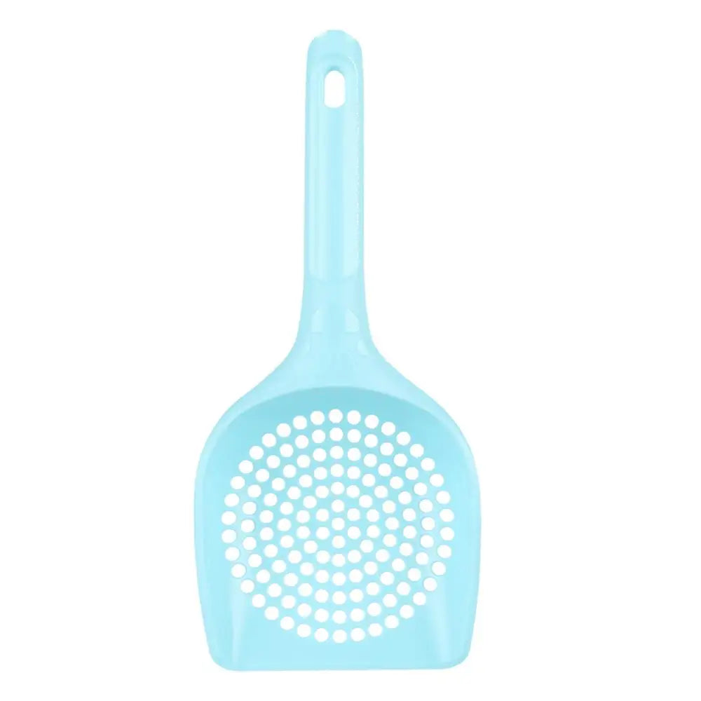 Plastic cat litter scoop with perforated base, light blue. PawJoyKwT