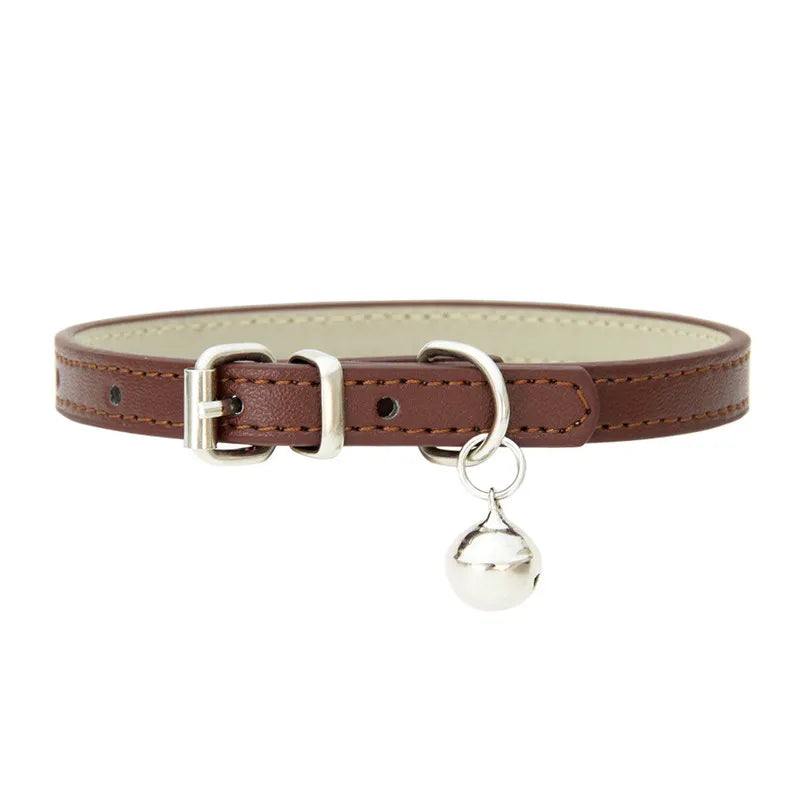 Cute Faux Leather Cat Collar Adjustable Bell Dogs Pets