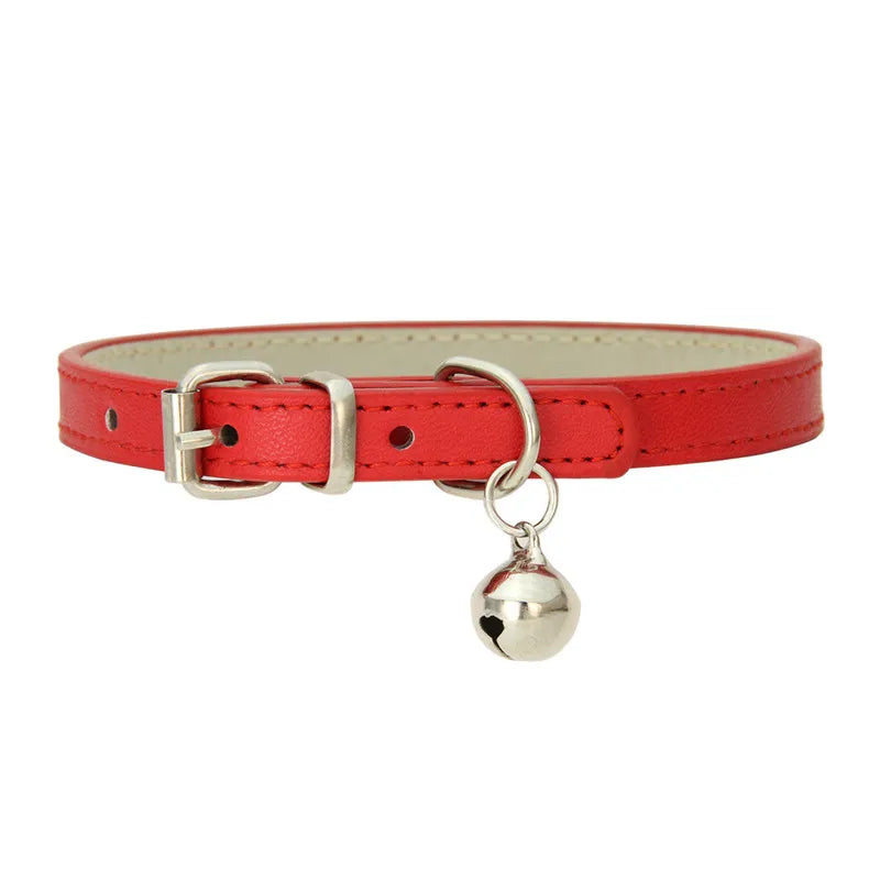 Cute Faux Leather Cat Collar Adjustable Bell Dogs Pets