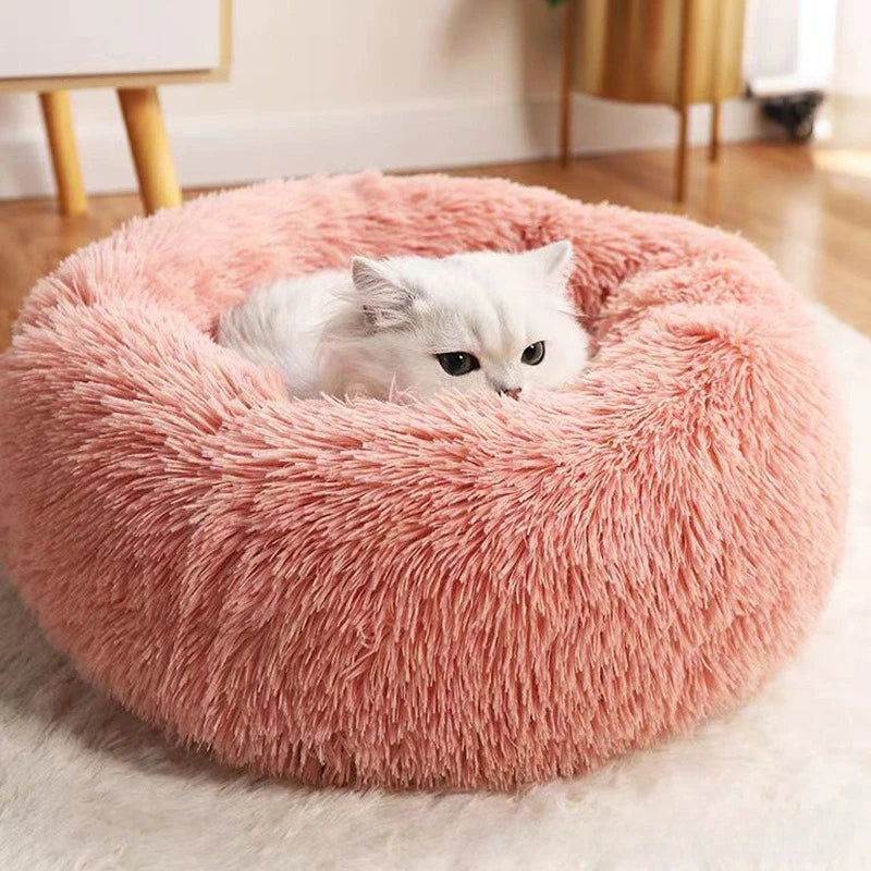 Round Plush Pet Bed – Soft Faux Fur Cat & Dog Nest