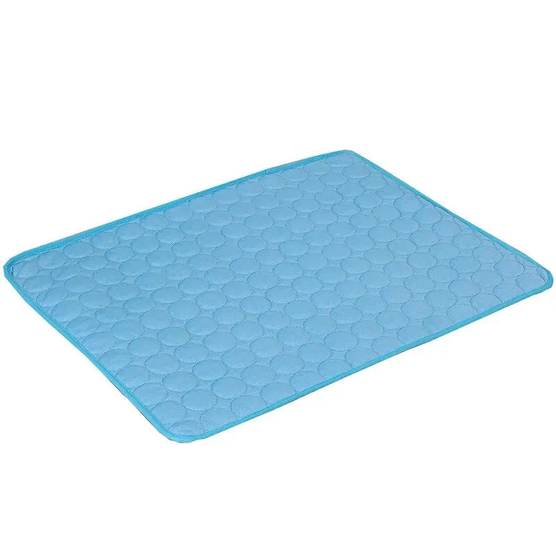 Cooling pet sofa bed mat in bright blue with raised hex texture