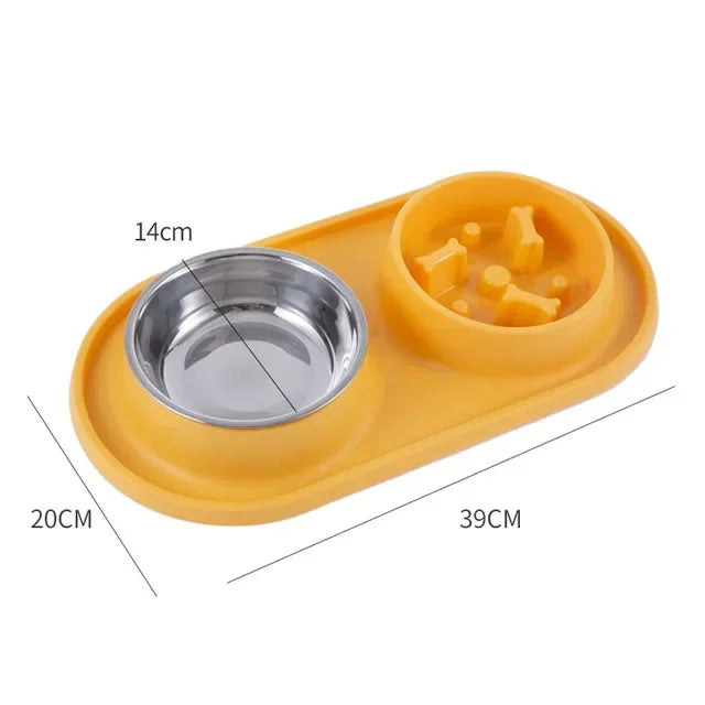 Stainless Steel Dog Double Bowl with Anti-Choking Silicone Mat