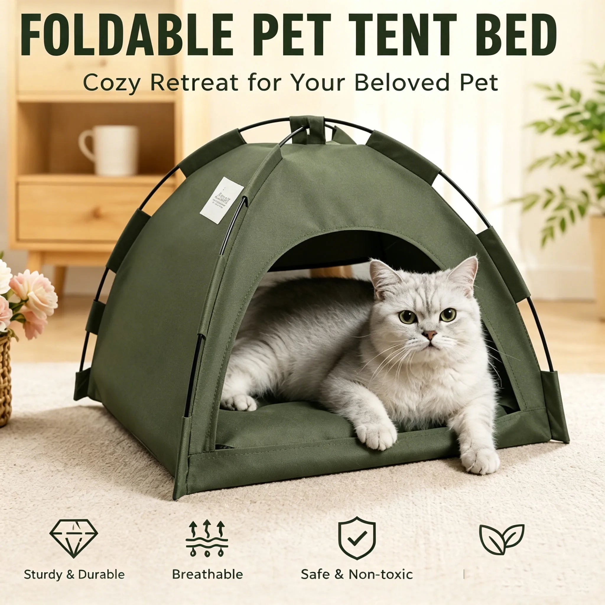 Foldable Canvas Cat Tent Bed Removable Semi-Enclosed Pet Sofa