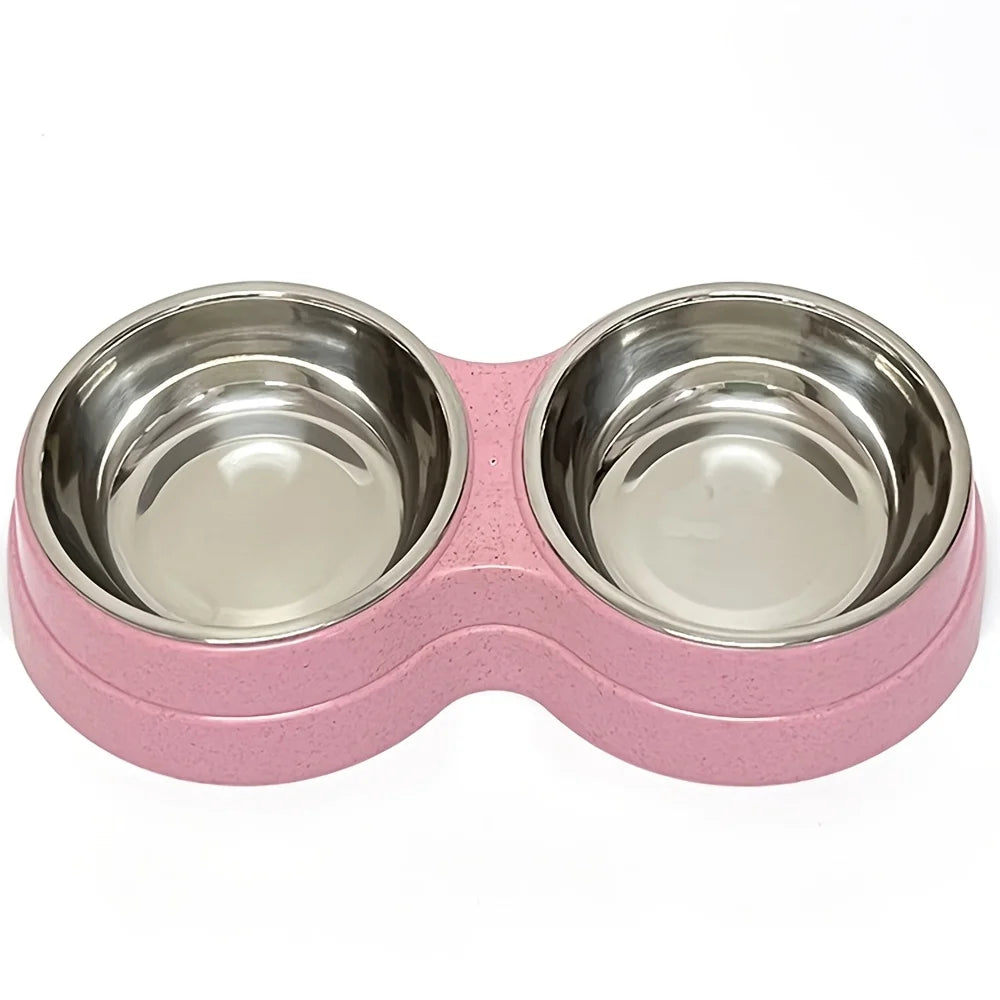 Dual Stainless Steel Double Pet Bowl with Non-Skid Base