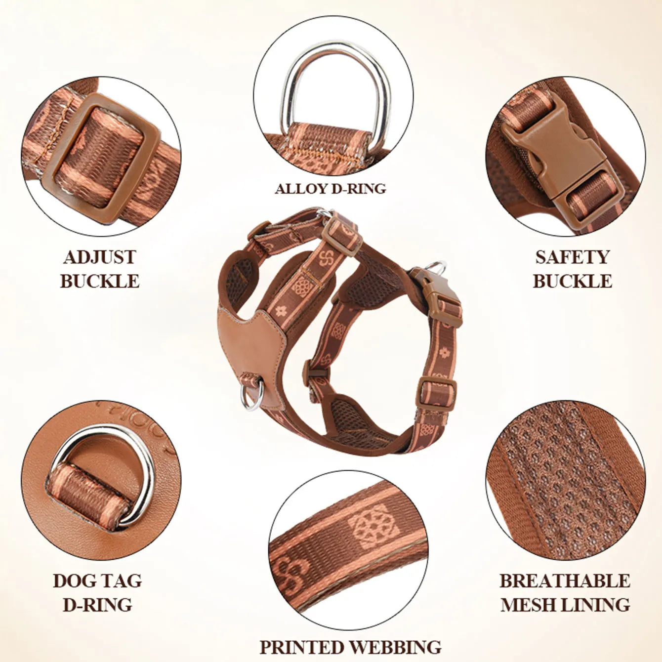 Classic Adjustable Dog Harness Durable Alloy Ring | PawJoyKwT