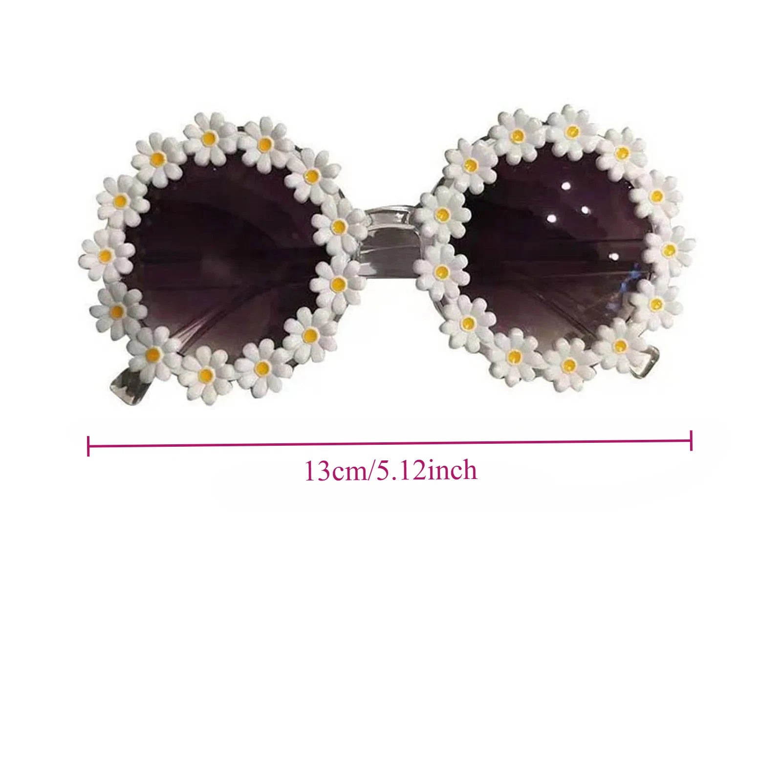 Round flower sunglasses for pets, white daisy trim and dark lenses