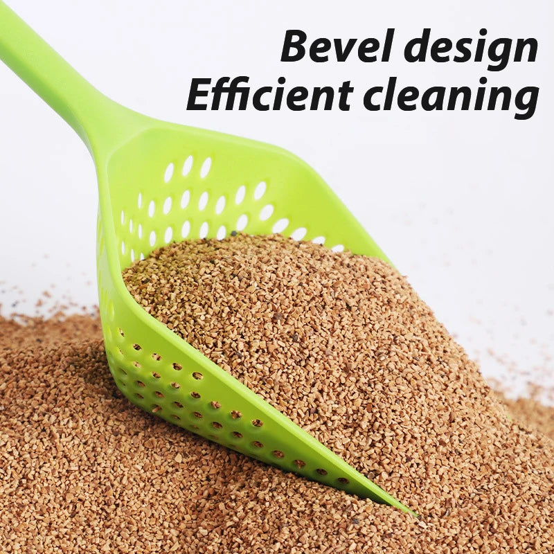 Large cat litter scoop sifter, deep shovel with slotted holes, green PP plastic