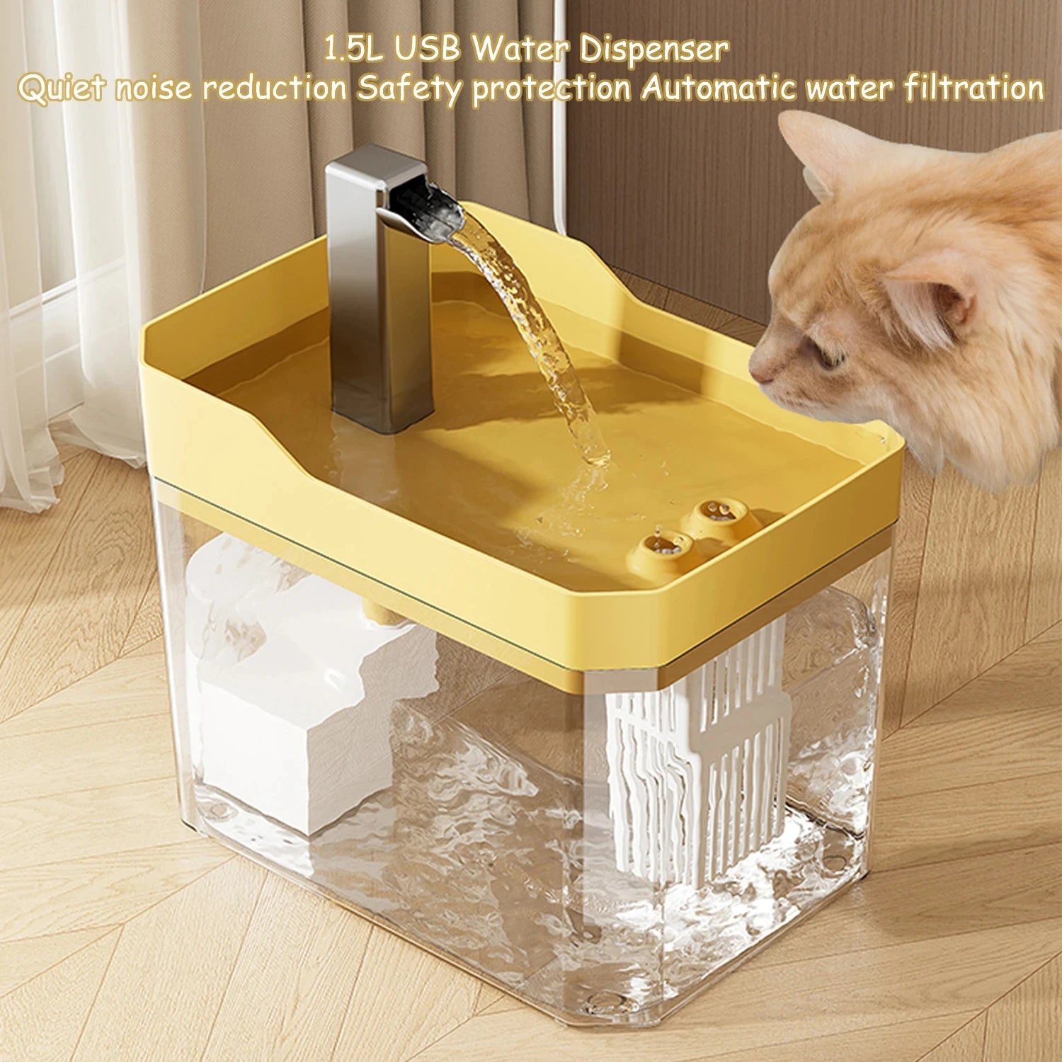 Cat Water Fountain Auto Filter Transparent | See-Through Pet Fountain USA