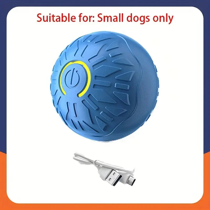 Blue rechargeable moving jump ball toy with yellow ring power button