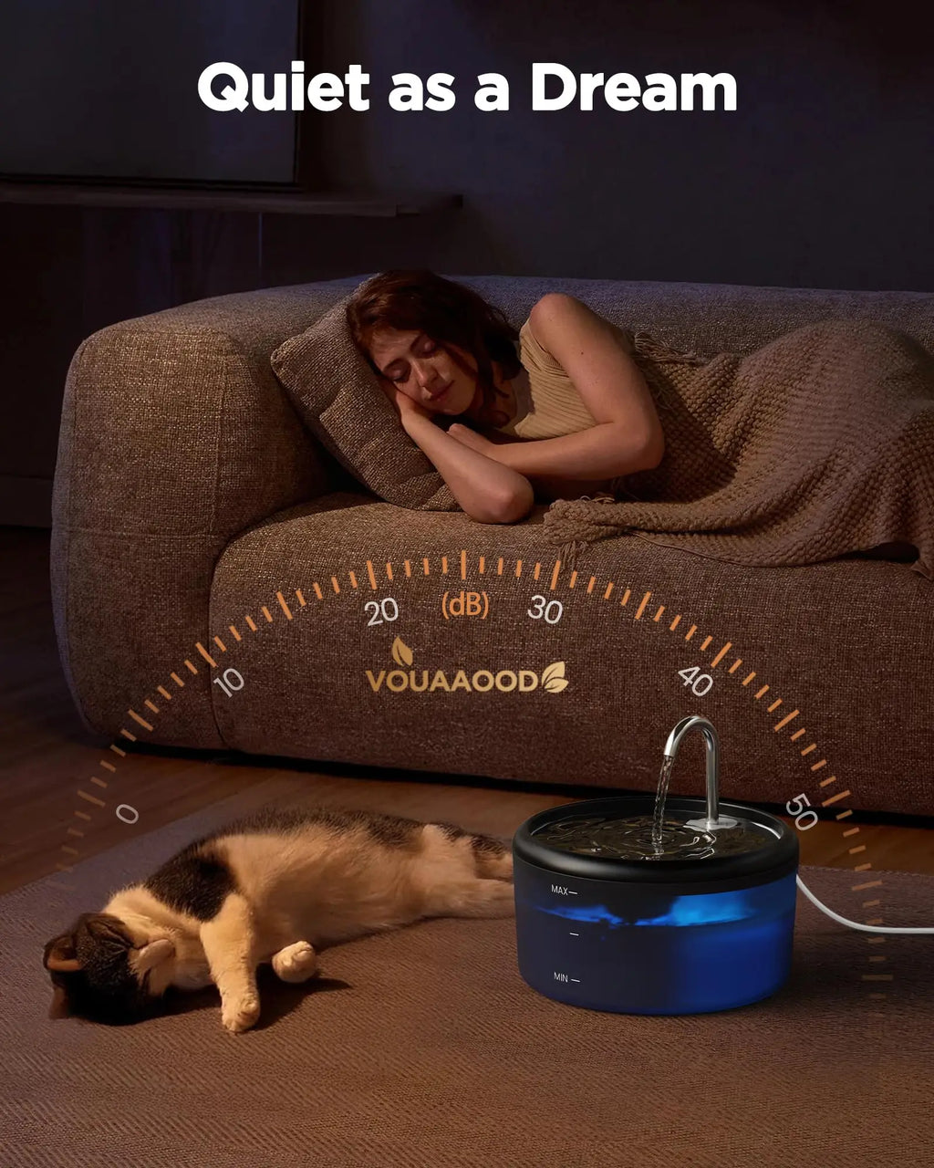 2.4L Cat Water Fountain LED Light Water Level Window