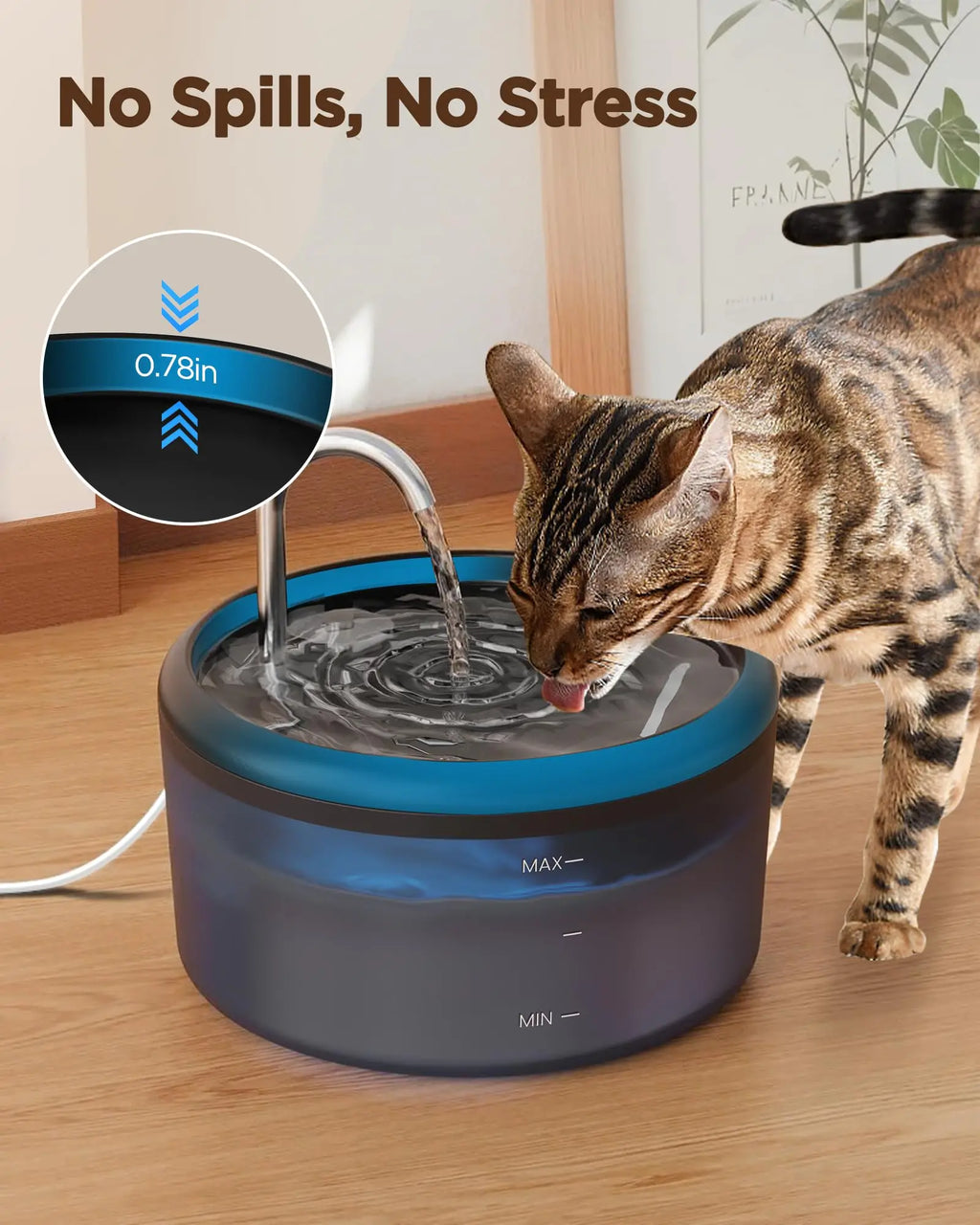 2.4L Cat Water Fountain LED Light Water Level Window