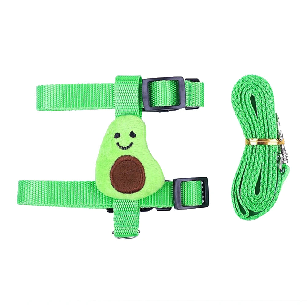 Adjustable pet harness and leash set in bright green with cute face plush and black buckles.