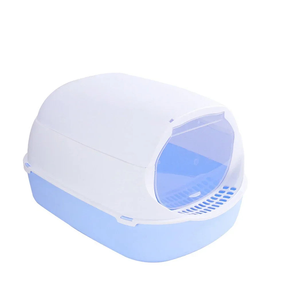 Semi-Enclosed Kitty Sandbox Cat Litter Box Splashproof Tray
