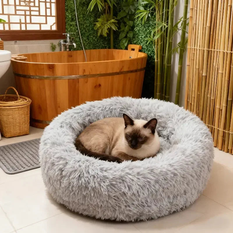 Round Plush Pet Bed – Soft Faux Fur Cat & Dog Nest