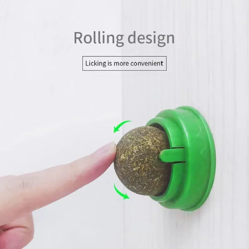 Natural Catnip Wall Stick-On Ball Toy - Cat Treat Scratcher Snack