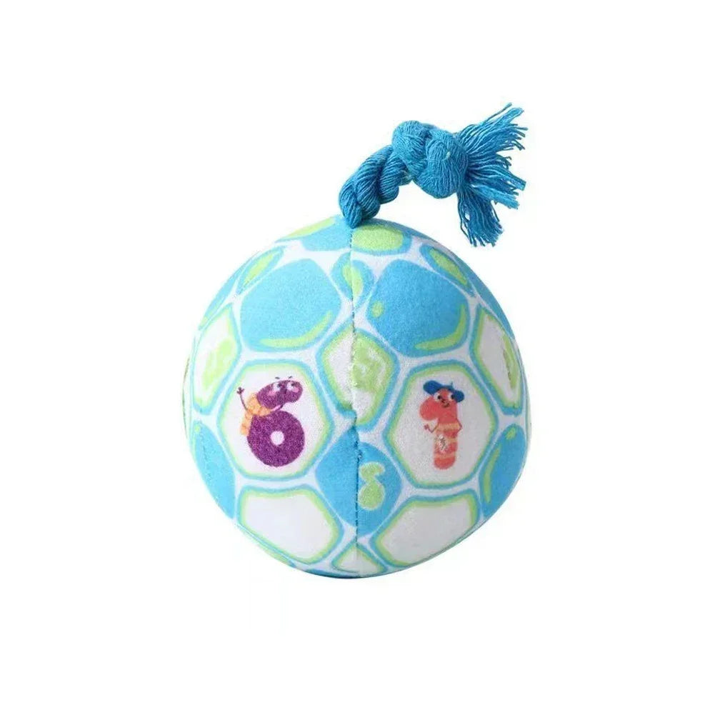 Blue plush soccer rope dog ball with knotted tassel rope