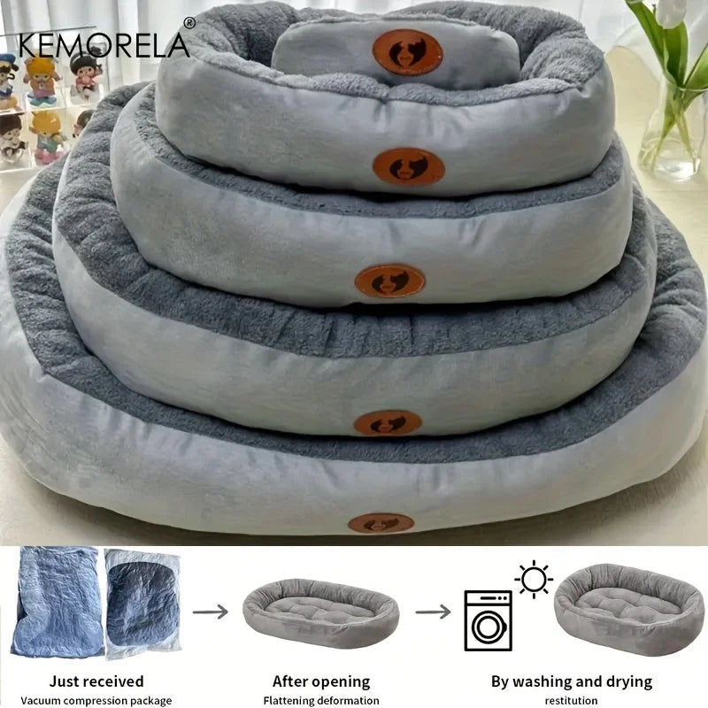 Plush Oval Pet Bed – Washable All-Season Cat & Dog Cushion